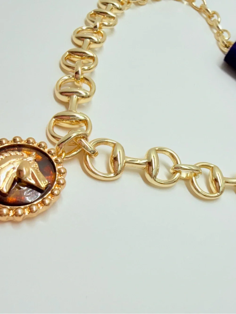 14k gold plated Horse bit Necklace & horsebit links with Horse pendant